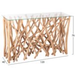 ΚΟΝΣΟΛΑ ΣΕ ΡΟΥΣΤΙΚ ΣΤΥΛ ΜΑΣΙΦ ΞΥΛΟ ΤEAK & ΓΥΑΛΙ ΦΥΣΙΚΟ 120X35X75Yεκ.HM9373 - Image 2