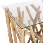 ΚΟΝΣΟΛΑ ΣΕ ΡΟΥΣΤΙΚ ΣΤΥΛ ΜΑΣΙΦ ΞΥΛΟ ΤEAK & ΓΥΑΛΙ ΦΥΣΙΚΟ 120X35X75Yεκ.HM9373 - Image 4