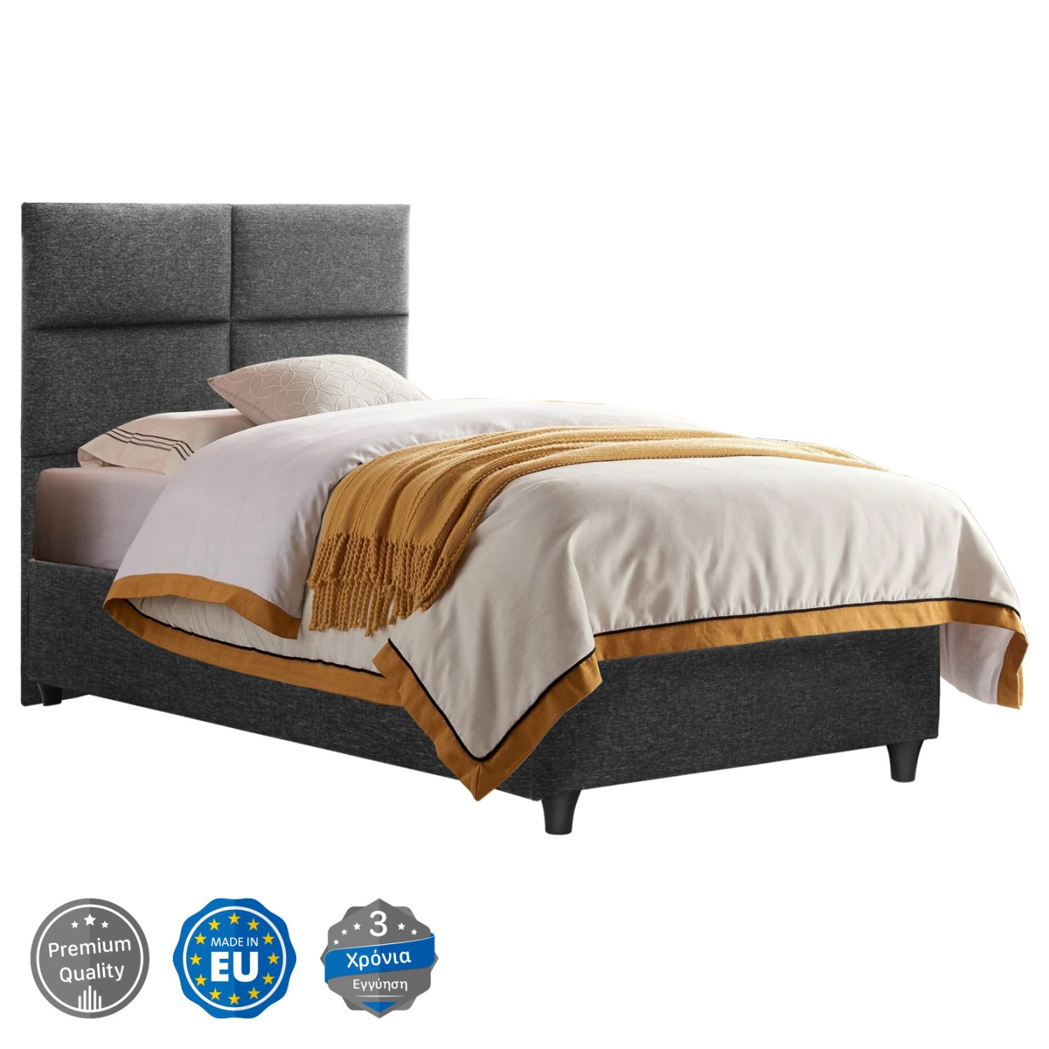 krebati-apo-gkri-yfasma-fb965201-gia-str ΚΡΕΒΑΤΙ MILO ΑΠΟ ΓΚΡΙ ΥΦΑΣΜΑ HM652.01 ΓΙΑ ΣΤΡΩΜΑ 90x200 εκ. - Image 1