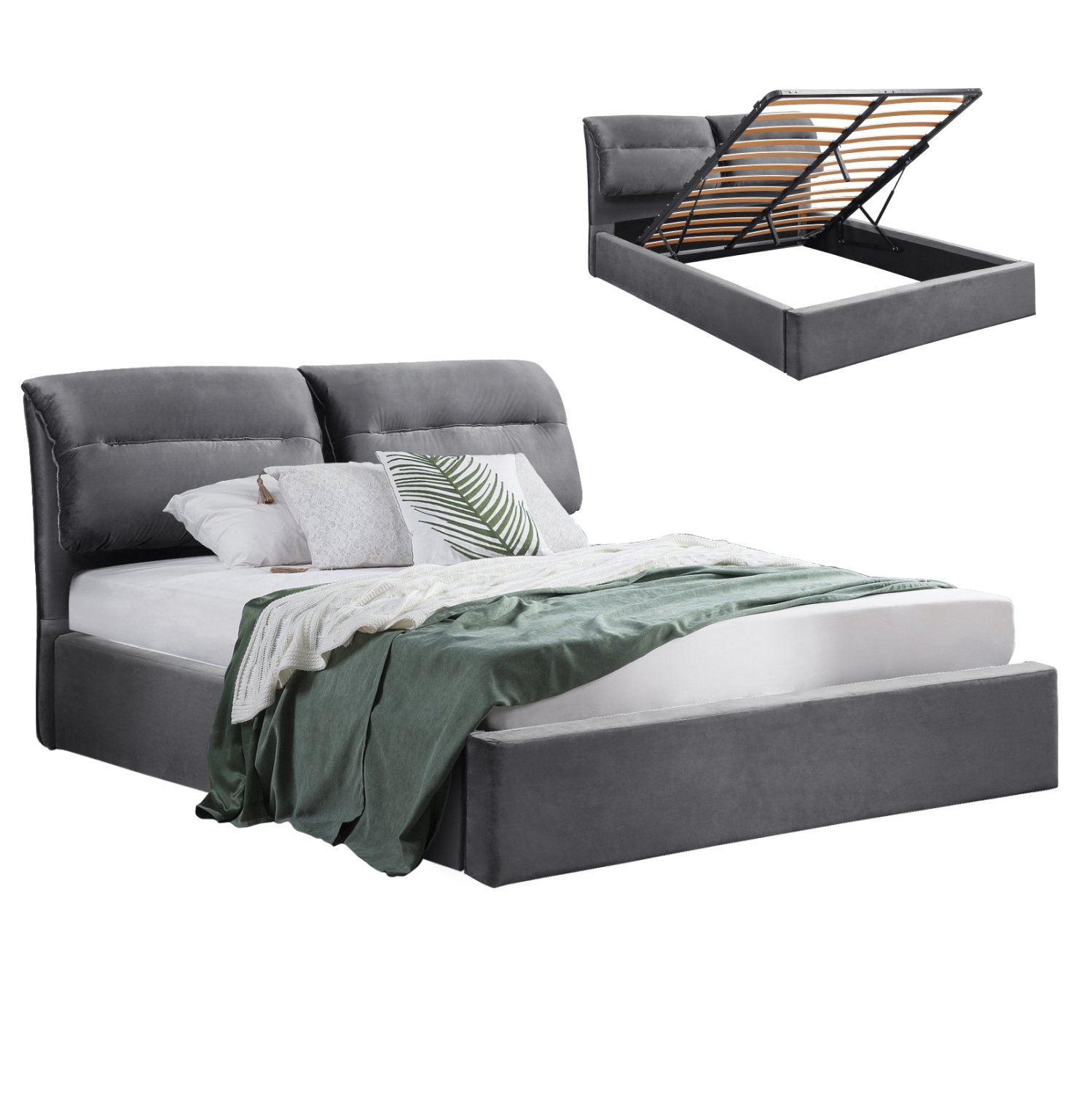 krebati-beloydo-gkri-kai-apothikeytiko-c ΚΡΕΒΑΤΙ KENDRA ΒΕΛΟΥΔΟ ΓΚΡΙ ΚΑΙ ΑΠΟΘΗΚΕΥΤΙΚΟ ΧΩΡΟ 160x200 εκ. HM565.01 - Image 1