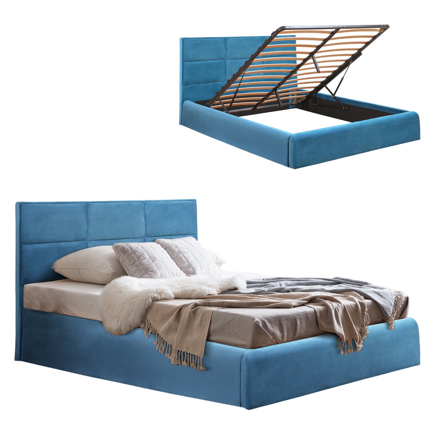 krebati-beloydo-petrol-me-apothikeytiko- ΚΡΕΒΑΤΙ BRILEY ΒΕΛΟΥΔΟ ΠΕΤΡΟΛ ΜΕ ΑΠΟΘΗΚΕΥΤΙΚΟ ΧΩΡΟ 160x200 εκ. HM583.18 - Image 1