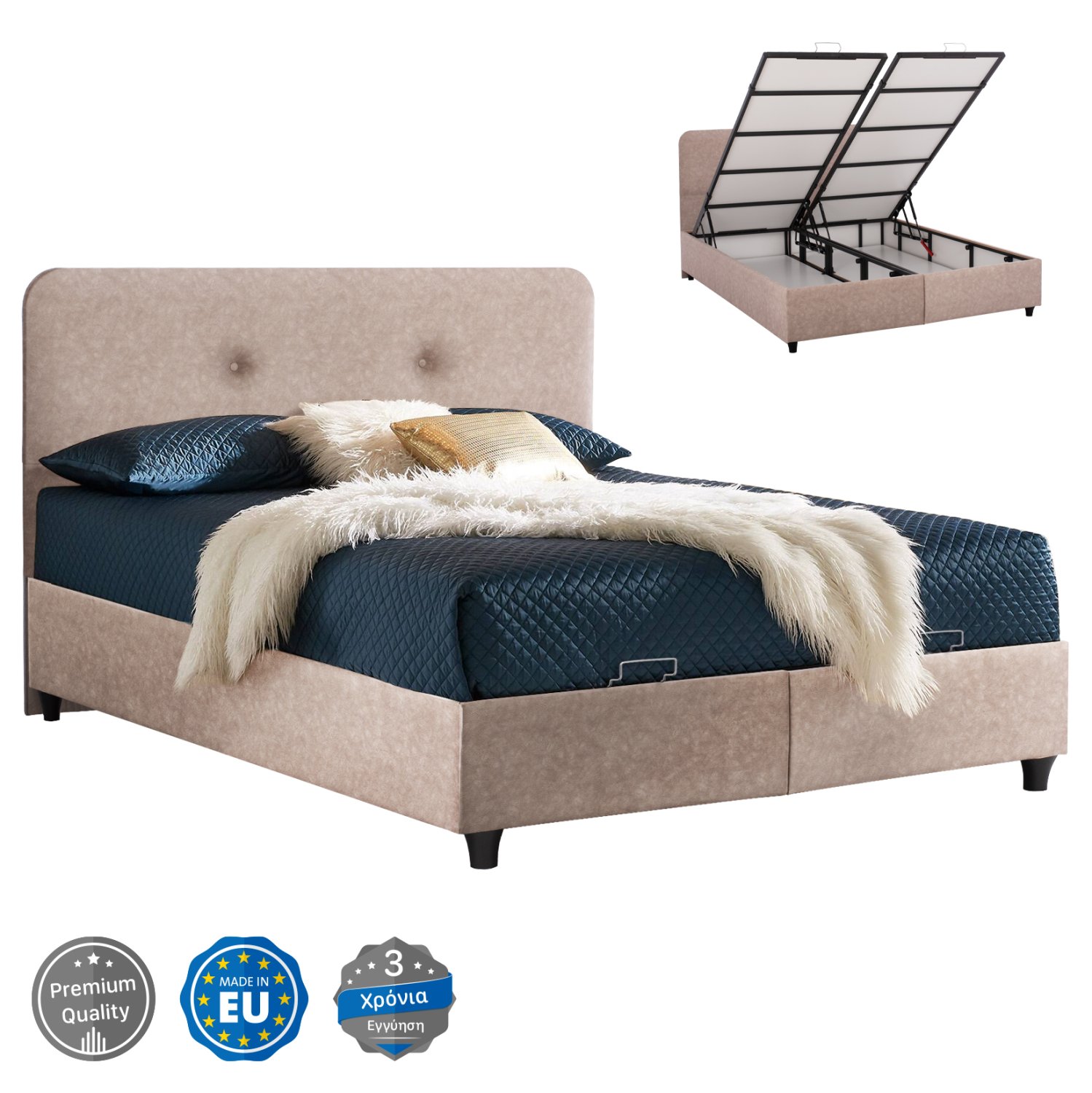 krebati-me-apothikeytiko-mpez-yfasma-fb9 ΚΡΕΒΑΤΙ DOLORES ΜΕ ΑΠΟΘΗΚΕΥΤΙΚΟ ΜΠΕΖ ΥΦΑΣΜΑ HM631.22 ΓΙΑ ΣΤΡΩΜΑ 160x200 εκ. - Image 1