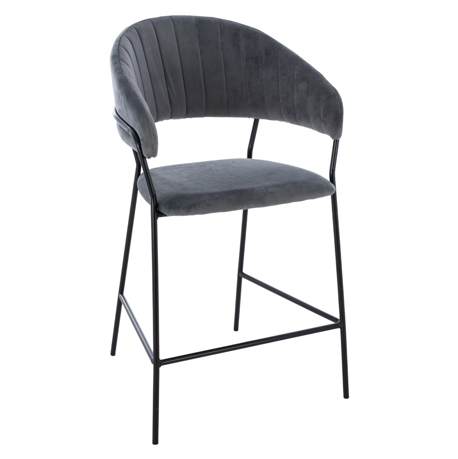 medium-height-stool-fb9873401-gray-velve ΣΚΑΜΠΟ ΜΕΣΑΙΟΥ ΥΨΟΥΣ HM8734.01 THEODORE ΒΕΛΟΥΔΟ ΓΚΡΙ ΜΕ ΜΑΥΡΟ ΣΚΕΛΕΤΟ 60x55x100Y εκ. - Image 1