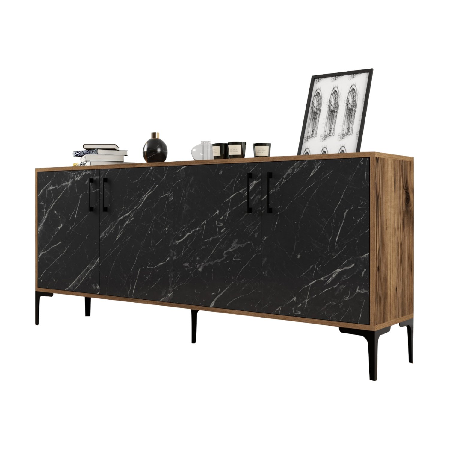 mpoyfes-melaminis-fb9942803-karydi-kai-o ΜΠΟΥΦΕΣ ΜΕΛΑΜΙΝΗΣ HM9428.03 ΚΑΡΥΔΙ ΚΑΙ ΟΨΗ ΜΑΥΡΟ ΜΑΡΜΑΡΟ 180x35x78Υεκ. - Image 1