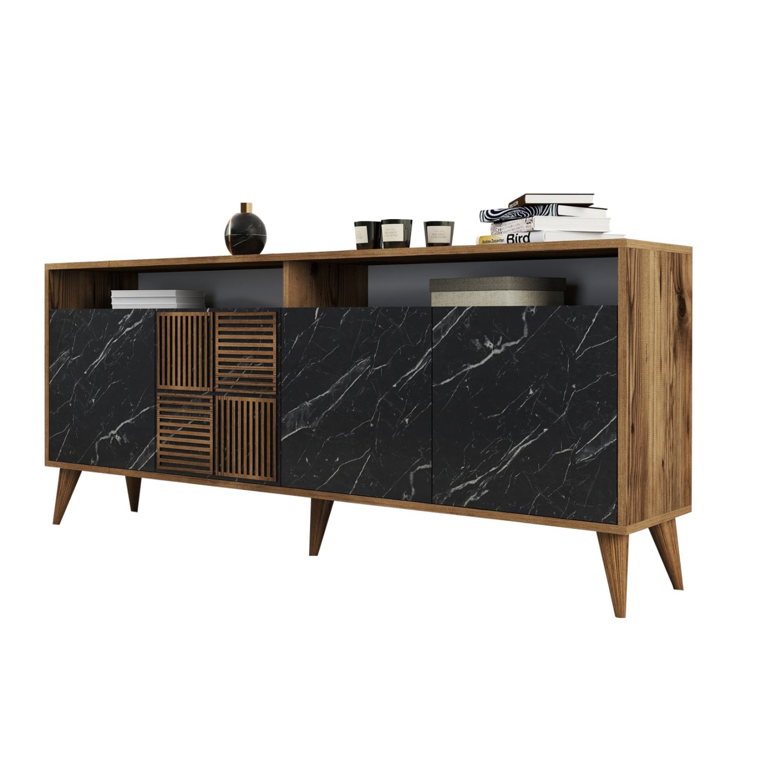 mpoyfes-melaminis-karydi-me-opsi-mayroy- ΜΠΟΥΦΕΣ ΜΕΛΑΜΙΝΗΣ ΚΑΡΥΔΙ ΜΕ ΟΨΗ ΜΑΥΡΟΥ ΜΑΡΜΑΡΟΥ HM9431.05 180x35x78.6Υ εκ. - Image 1