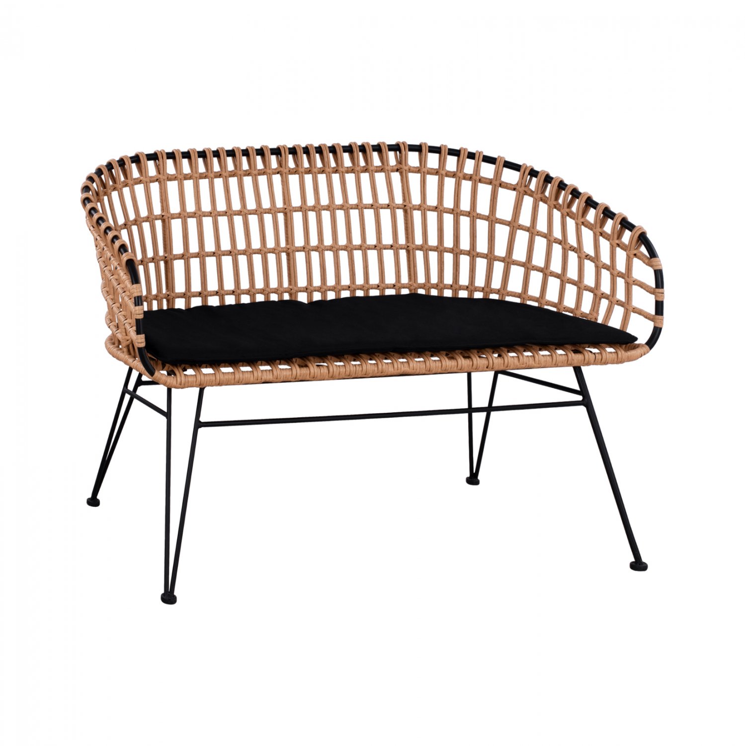 pagkaki-metalliko-fb95692-me-wicker-mayr ΠΑΓΚΑΚΙ ΜΕΤΑΛΛΙΚΟ ALLEGRA HM5692 ΜΕ WICKER ΜΑΥΡΟ-ΜΠΕΖ 124x57x77Υ εκ. - Image 1