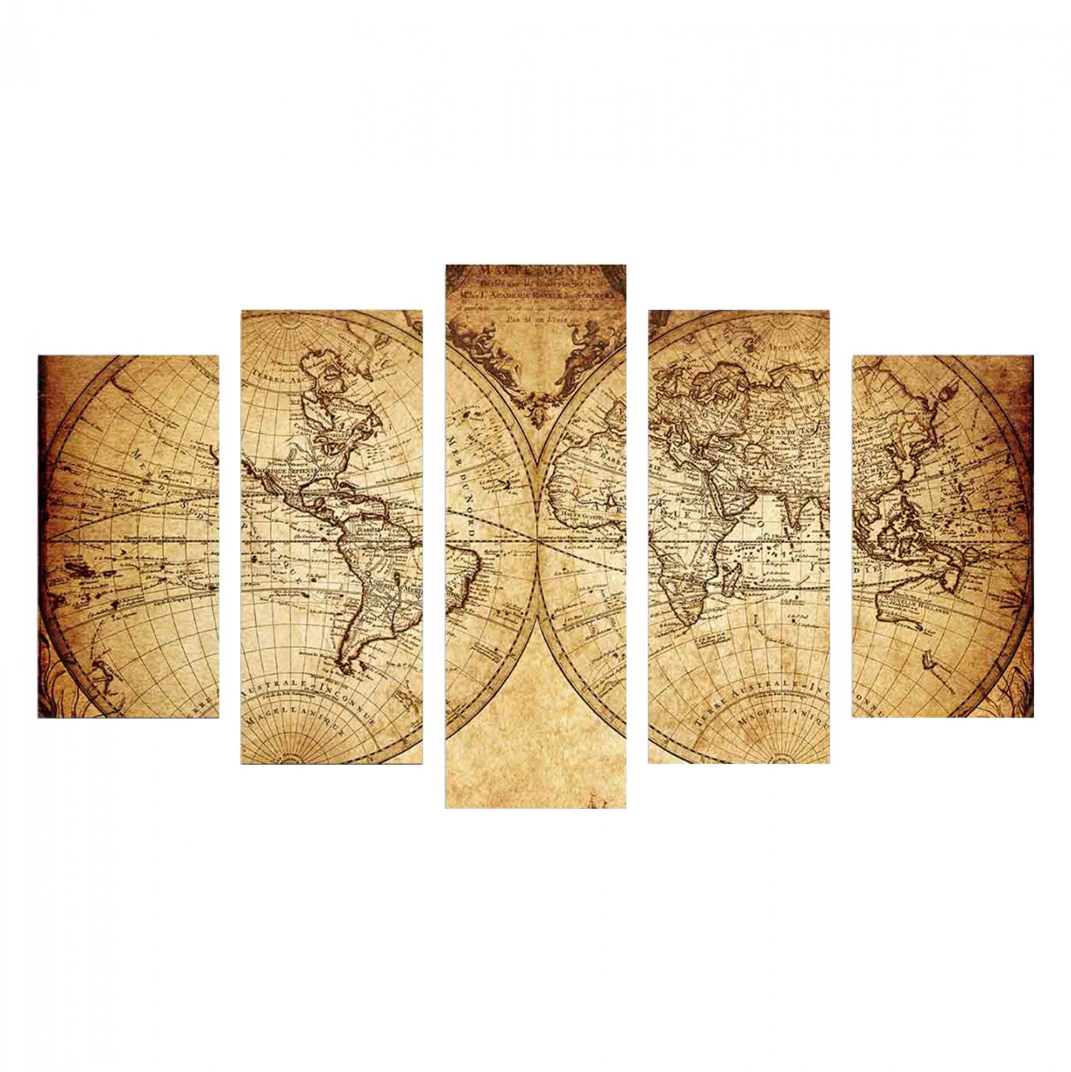pentaptychos-pinakas-mdf-vintage-world-m ΠΕΝΤΑΠΤΥΧΟΣ ΠΙΝΑΚΑΣ MDF VINTAGE WORLD MAP HM7206.06 100X60x0,3 εκ. - Image 1