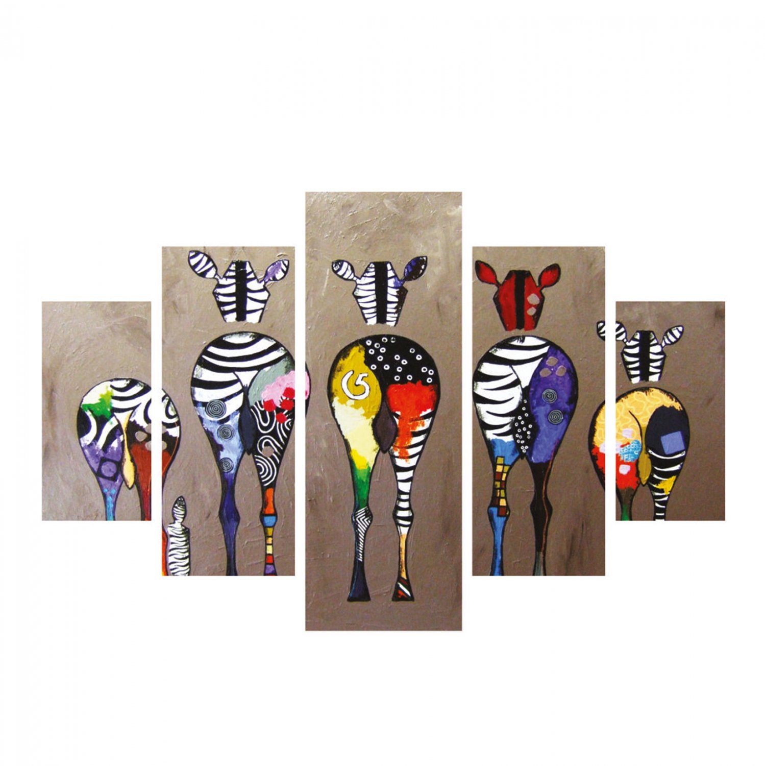 pinakas-pentaptycho-mdf-colorful-zebras- ΠΙΝΑΚΑΣ ΠΕΝΤΑΠΤΥΧΟ MDF COLORFUL ZEBRAS 82Χ56x3 HM7207.03 - Image 1