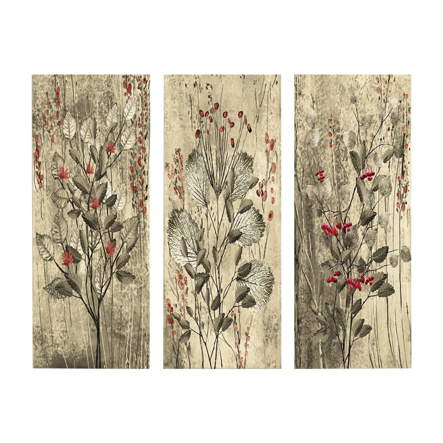 pinakas-triptycho-mdf-red-flowers-and-be ΠΙΝΑΚΑΣ ΤΡΙΠΤΥΧΟ MDF RED FLOWERS AND BERRIES HM7204.01 60x50x0,3 εκ. - Image 1