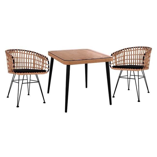 set-3tmch-allegra-wicker-me-trapezi-80x8 ΣΕΤ 3ΤΜΧ ALLEGRA WICKER ΜΕ ΤΡΑΠΕΖΙ 80X80Χ78Υ ΜΠΕΖ & ΜΑΥΡΟ ΧΡΩΜΑ HM10481 - Image 1