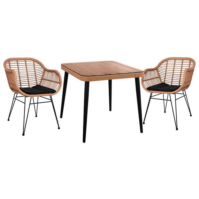 set-3tmch-allegra-wicker-me-trapezi-80x8 ΣΕΤ 3ΤΜΧ ALLEGRA WICKER ΜΕ ΤΡΑΠΕΖΙ 80X80Χ78Υ ΜΠΕΖ & ΜΑΥΡΟ ΧΡΩΜΑ HM10483 - Image 1