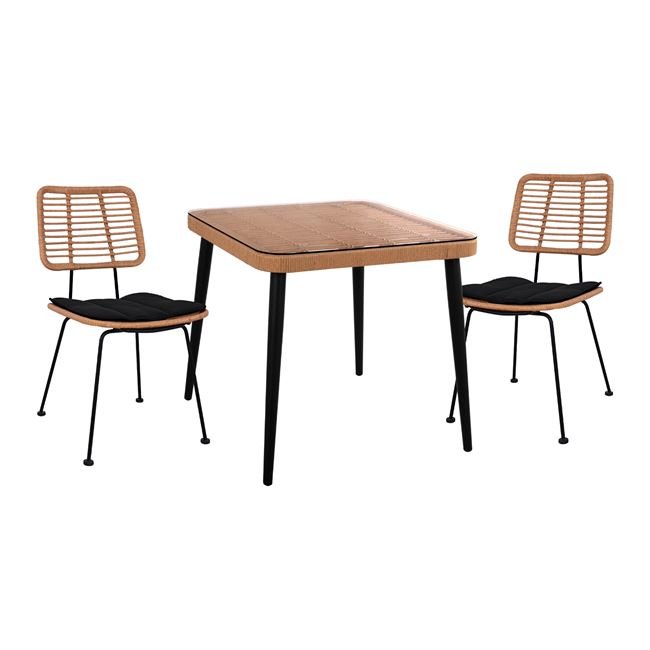 set-3tmch-allegra-wicker-me-trapezi-80x8 ΣΕΤ 3ΤΜΧ ALLEGRA WICKER ΜΕ ΤΡΑΠΕΖΙ 80X80Χ78Υ ΜΠΕΖ & ΜΑΥΡΟ ΧΡΩΜΑ HM10485 - Image 1