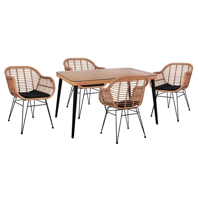 set-5tmch-allegra-wicker-me-trapezi-140x ΣΕΤ 5ΤΜΧ ALLEGRA WICKER ΜΕ ΤΡΑΠΕΖΙ 140X80Χ78Υ ΜΠΕΖ & ΜΑΥΡΟ ΧΡΩΜΑ HM10490 - Image 1