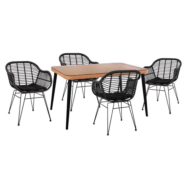 set-5tmch-allegra-wicker-me-trapezi-140x ΣΕΤ 5ΤΜΧ ALLEGRA WICKER ΜΕ ΤΡΑΠΕΖΙ 140X80Χ78Υ ΜΠΕΖ & ΜΑΥΡΟ ΧΡΩΜΑ HM10508 - Image 1