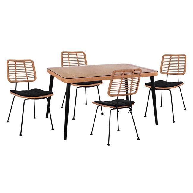 set-5tmch-allegra-wicker-me-trapezi-140x ΣΕΤ 5ΤΜΧ ALLEGRA WICKER ΜΕ ΤΡΑΠΕΖΙ 140X80Χ78Υ ΜΠΕΖ & ΜΑΥΡΟ ΧΡΩΜΑ HM10492 - Image 1