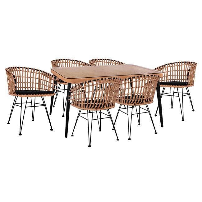 set-7tmch-allegra-wicker-me-trapezi-160x ΣΕΤ 7ΤΜΧ ALLEGRA WICKER ΜΕ ΤΡΑΠΕΖΙ 160X90X78Υ ΜΠΕΖ & ΜΑΥΡΟ ΧΡΩΜΑ HM10496 - Image 1