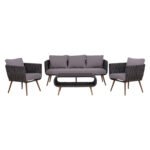 ΣΕΤ ΣΑΛΟΝΙ 4ΤΜΧ VARNAMO HM5282.11 ΑΛΟΥΜΙΝΙΟ ΟΨΗ ΞΥΛΟΥ-ΣΧΟΙΝΙ STRAP ΓΚΡΙ-ΓΥΑΛΙ