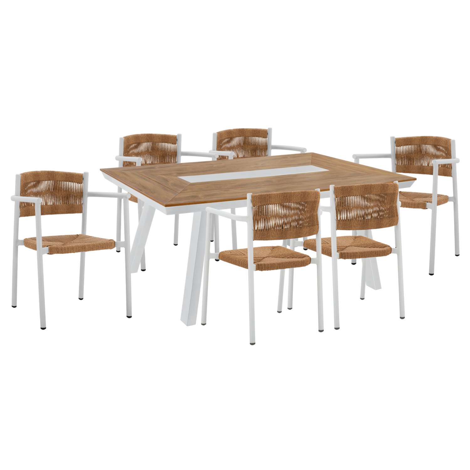 set-trapezaria-7tmch-me-trapezi-polywood ΣΕΤ ΤΡΑΠΕΖΑΡΙΑ 7ΤΜΧ ΜΕ ΤΡΑΠΕΖΙ POLYWOOD 200Χ94 & ΠΟΛΥΘΡΟΝΕΣ ΛΕΥΚΕΣ HM11648 - Image 1