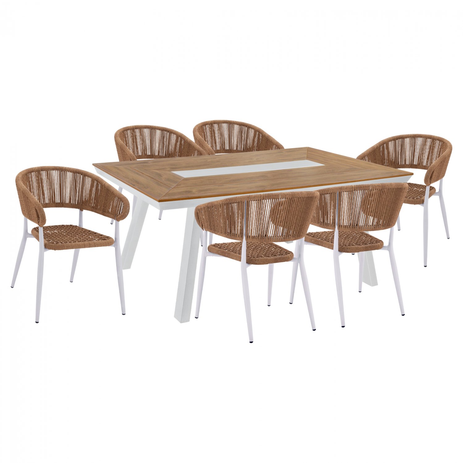 set-trapezaria-7tmch-me-trapezi-polywood ΣΕΤ ΤΡΑΠΕΖΑΡΙΑ 7ΤΜΧ ΜΕ ΤΡΑΠΕΖΙ POLYWOOD 200Χ94 & ΠΟΛΥΘΡΟΝΕΣ ΛΕΥΚΕΣ HM11425 - Image 1