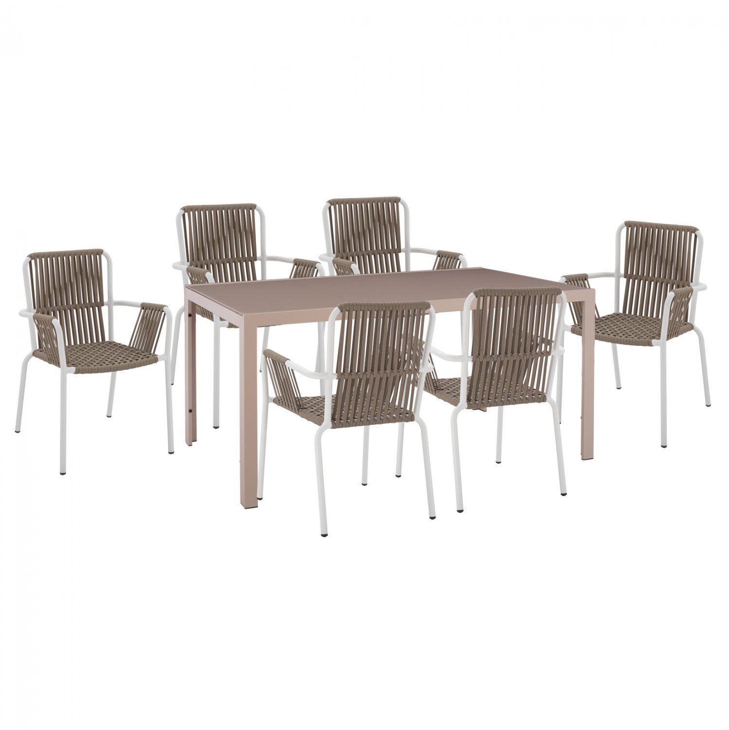 set-trapezaria-7tmch-trapezi-kapoytsino- ΣΕΤ ΤΡΑΠΕΖΑΡΙΑ 7ΤΜΧ ΤΡΑΠΕΖΙ ΚΑΠΟΥΤΣΙΝΟ 150Χ90 & ΠΟΛΥΘΡΟΝΕΣ ΛΕΥΚΕΣ ΜΕ ΣΧΟΙΝΙ HM11500 - Image 1