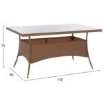 ΣΕΤ ΤΡΑΠΕΖΑΡΙΑΣ 7ΤΜΧ ΤΡΑΠ. 150Χ90 & 6 ΠΟΛΥΘΡΟΝΕΣ WICKER RATTAN ΜΠΕΖ ΚΑΦΕ HM11715.02 - Image 2