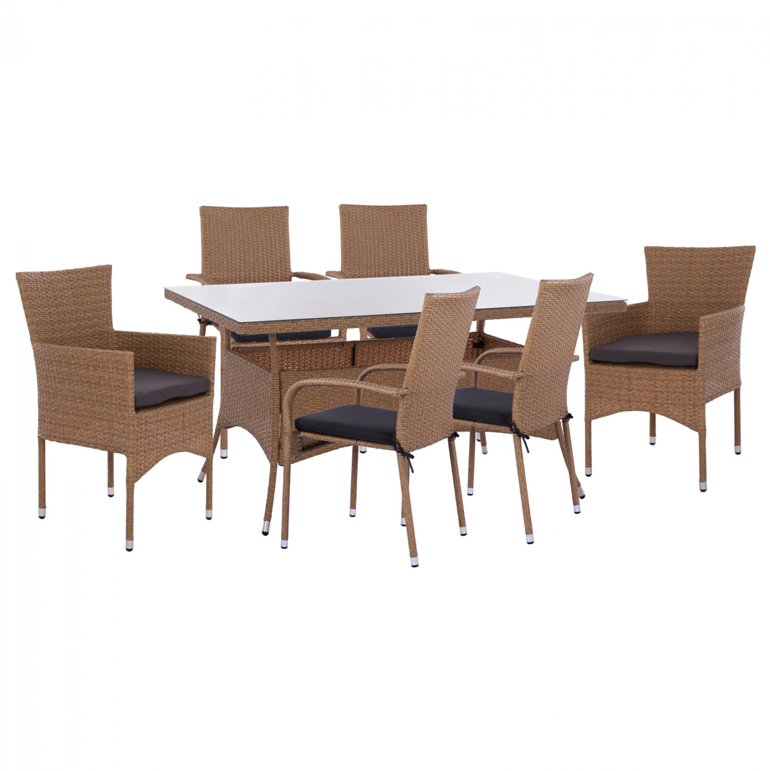 set-trapezarias-5tmch-trap-150ch90-6-pol ΣΕΤ ΤΡΑΠΕΖΑΡΙΑΣ 7ΤΜΧ ΤΡΑΠ. 150Χ90 & 6 ΠΟΛΥΘΡΟΝΕΣ WICKER RATTAN ΜΠΕΖ ΚΑΦΕ HM11715.02 - Image 1
