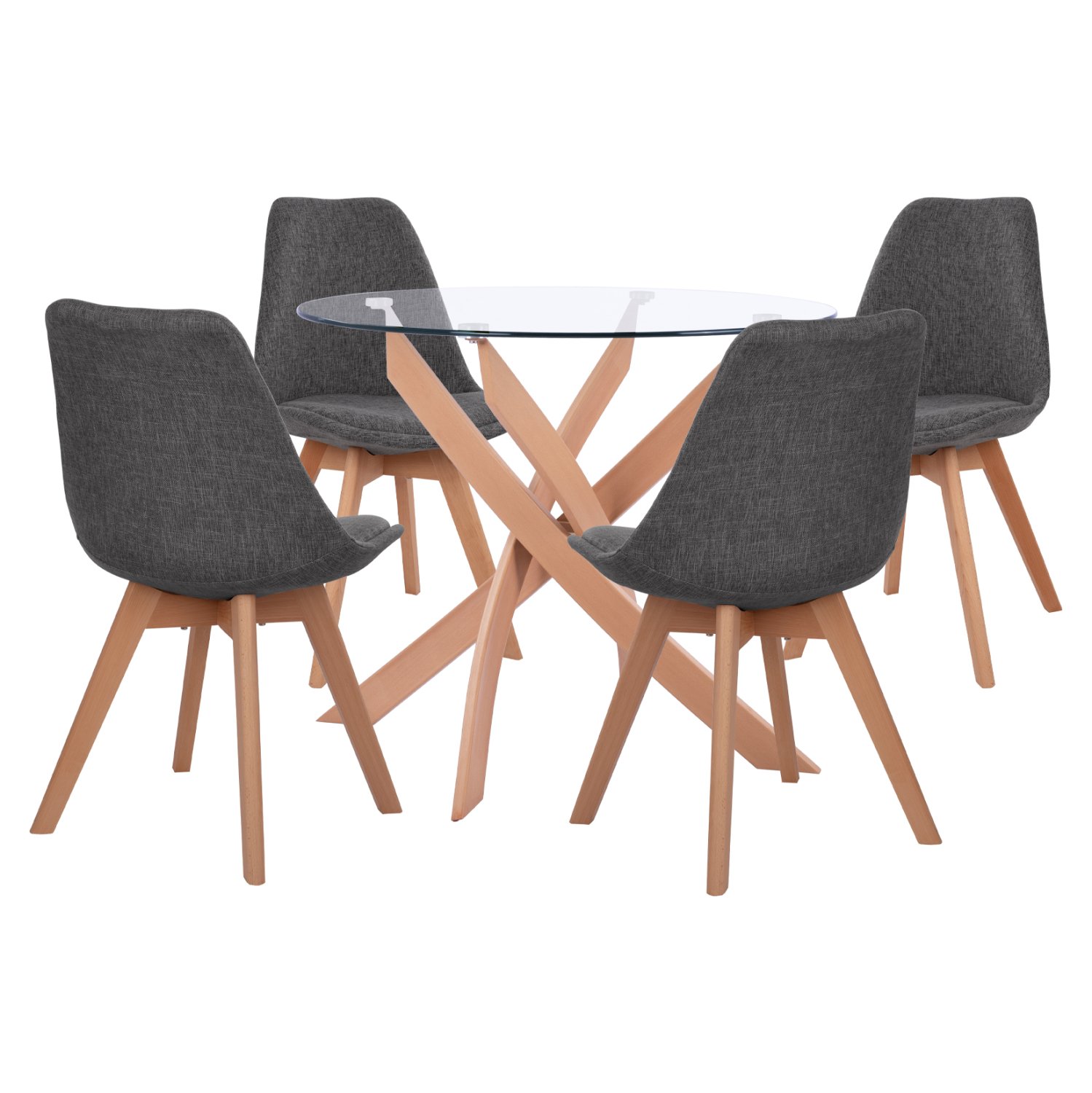 set-trapezarias-5tmch-trapezi-f90x74-4-k ΣΕΤ ΤΡΑΠΕΖΑΡΙΑΣ 5ΤΜΧ ΤΡΑΠΕΖΙ Φ90X74 & 4 ΚΑΡΕΚΛΕΣ VEGAS ΜΕ ΓΚΡΙ ΥΦΑΣΜΑ HM11693.50 - Image 1