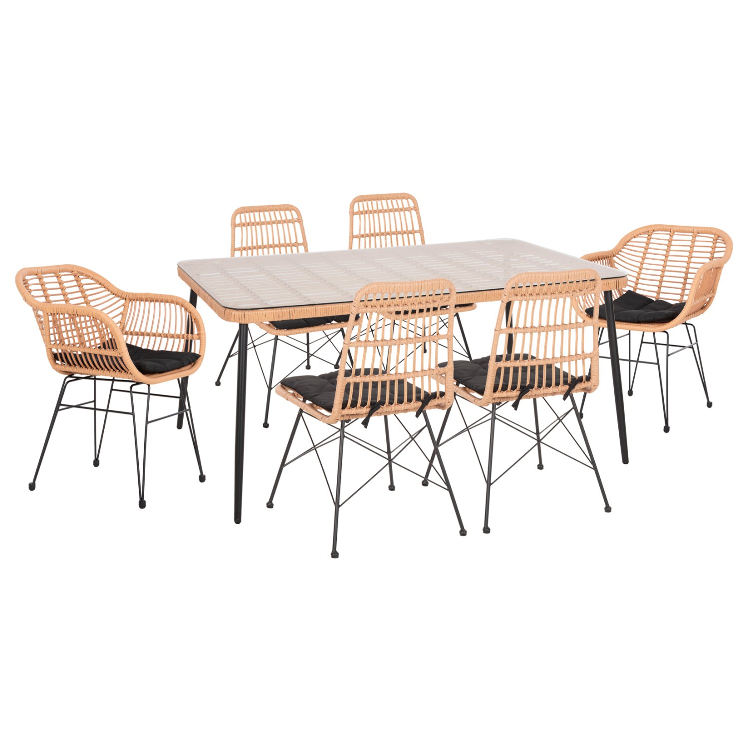 set-trapezarias-7tmch-fb910495-wicker-mp ΣΕΤ ΤΡΑΠΕΖΑΡΙΑΣ 7ΤΜΧ ALLEGRA HM10495 WICKER ΜΠΕΖ-ΜΕΤΑΛΛΟ ΜΑΥΡΟ - Image 1