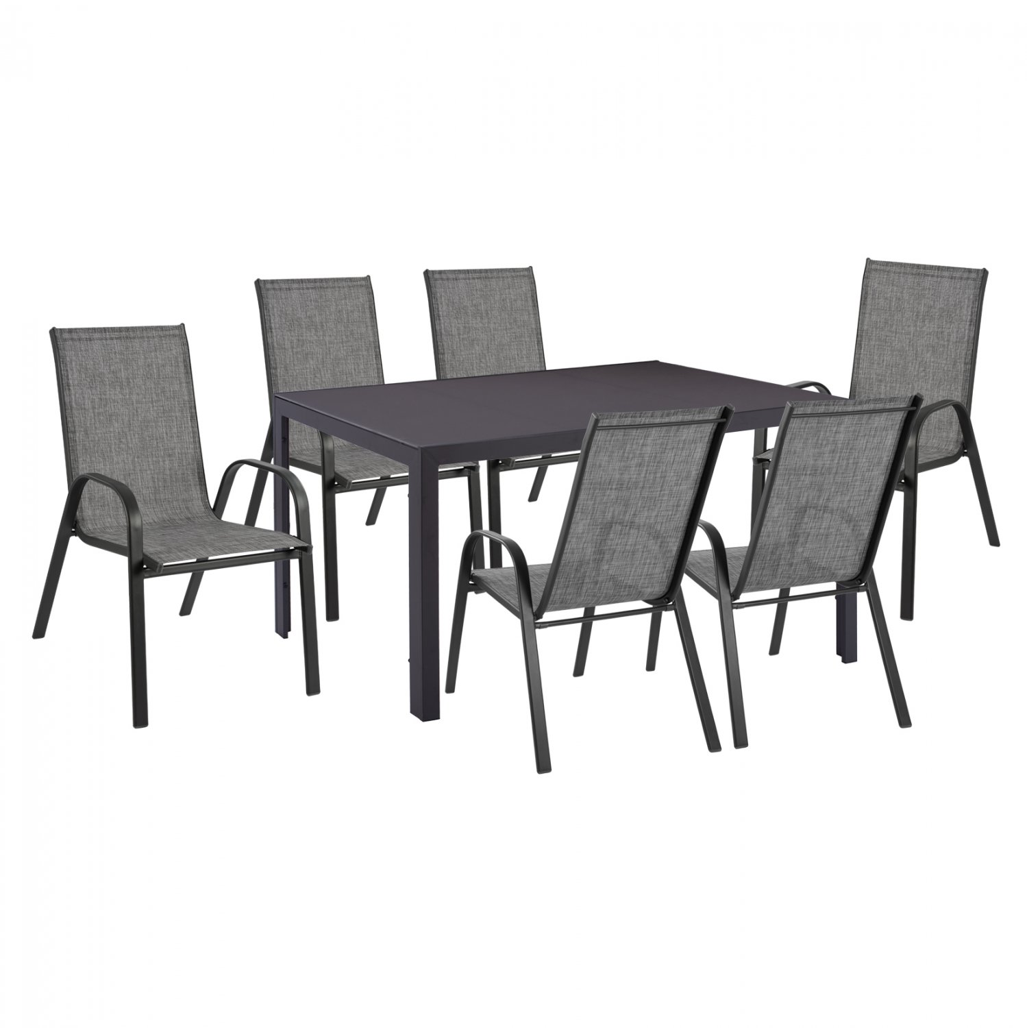 set-trapezarias-metalliki-gkri-fb9115200 ΣΕΤ ΤΡΑΠΕΖΑΡΙΑΣ 7 ΤΜΧ ΤΡΑΠΕΖΙ ΓΚΡΙ 150X90 ΚΑΙ ΠΟΛΥΘΡΟΝΑ TEXTLINE ΓΚΡΙ HM11520.01 - Image 1