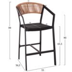 ΣΚΑΜΠΟ ΑΛΟΥΜΙΝΙΟΥ HM5892.15 ΜΕΣΑΙΟΥ ΥΨΟΥΣ RATTAN & TEXTLINE ΜΑΥΡΟ ΜΠΕΖ 55x56,5x99Υ - Image 2