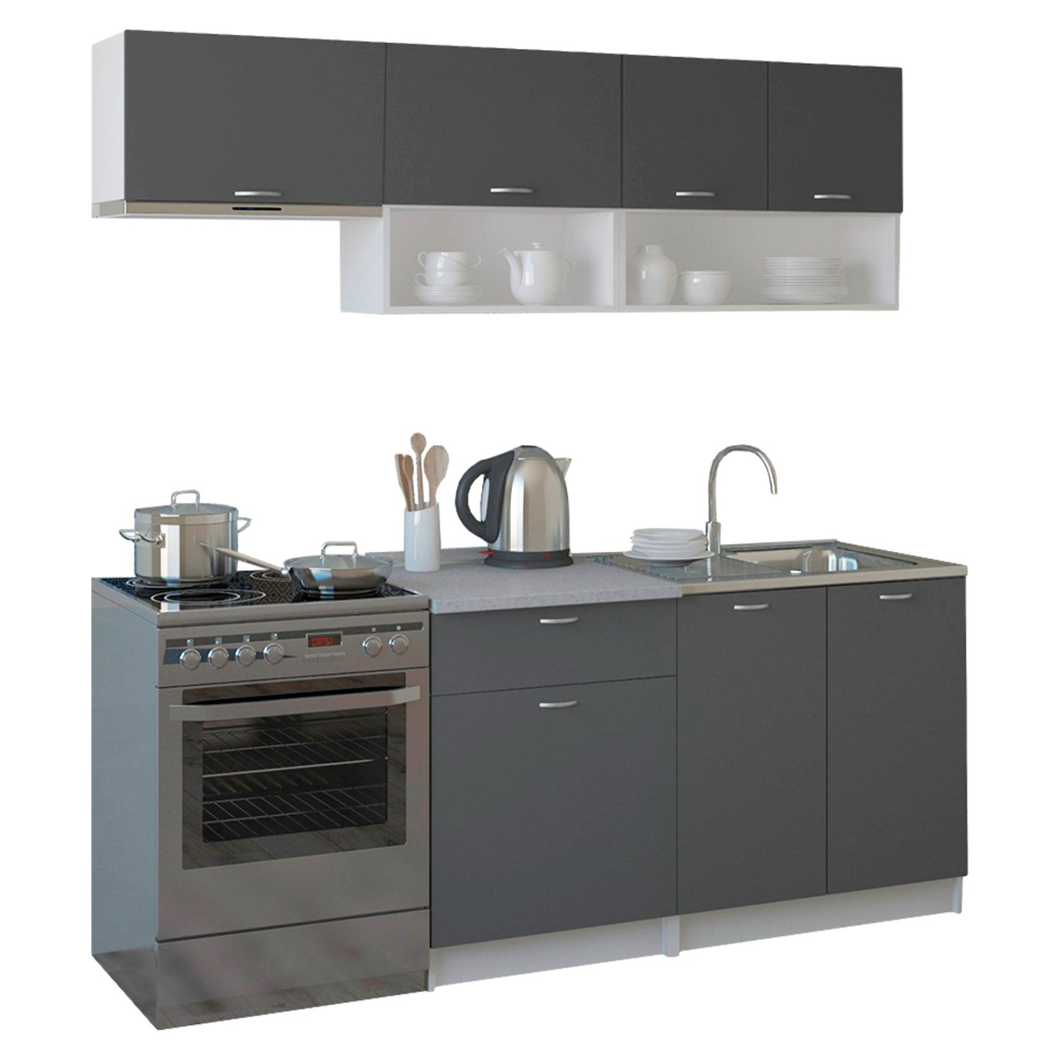 synthesi-koyzinas-melamini-gkri-me-pagko ΣΥΝΘΕΣΗ ΚΟΥΖΙΝΑΣ RODNEY ΜΕΛΑΜΙΝΗ ΓΚΡΙ ΜΕ ΠΑΓΚΟ ΛΕΥΚΟ HM2442.10 200x46-29,2εκ. - Image 1