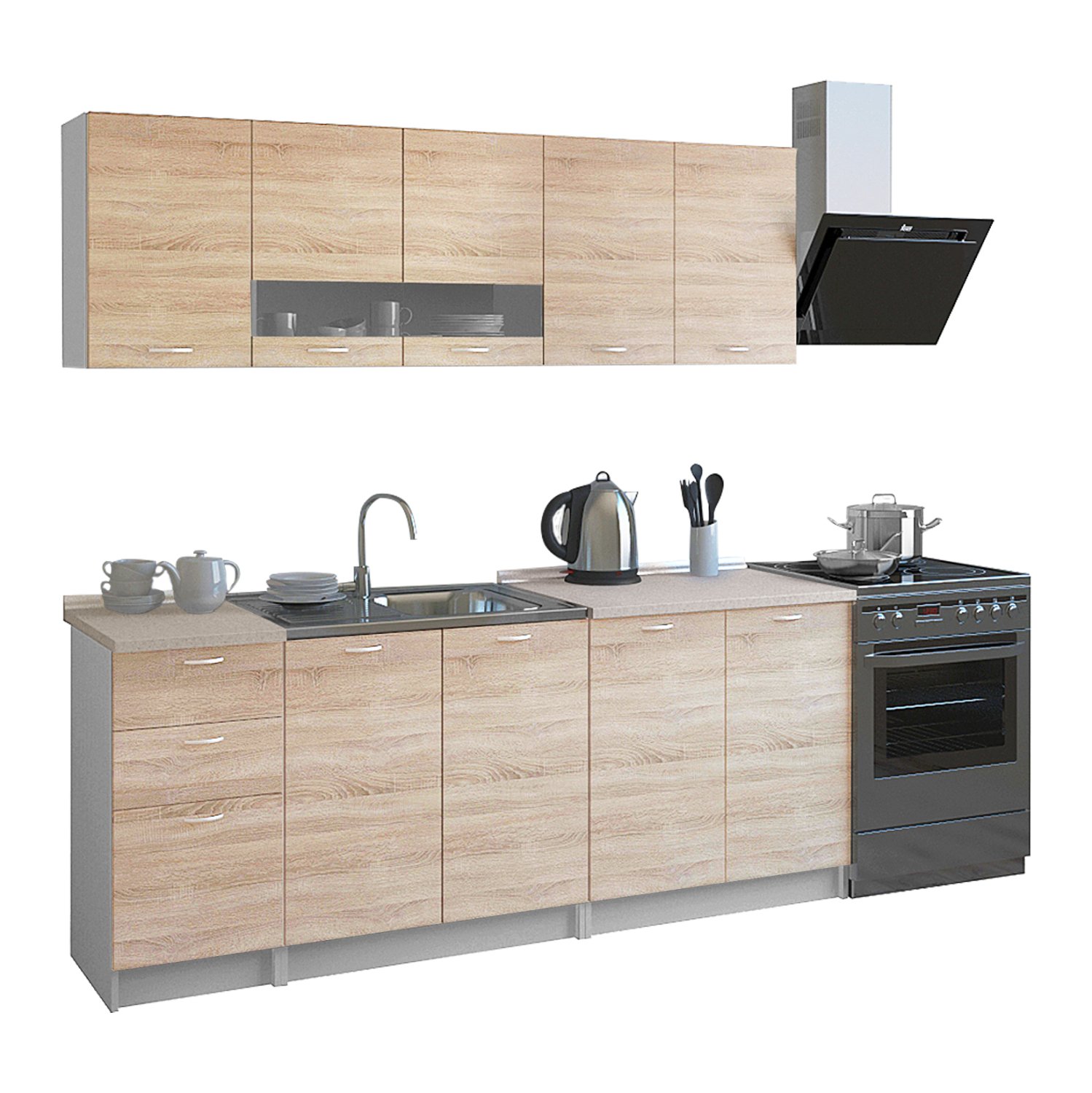 synthesi-koyzinas-melamini-me-pagko-sona ΣΥΝΘΕΣΗ ΚΟΥΖΙΝΑΣ BENTLEE ΜΕΛΑΜΙΝΗ ΜΕ ΠΑΓΚΟ SONAMA-ΛΕΥΚΟ HM2443 200x46-29,2 εκ. - Image 1