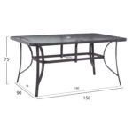 ΤΡΑΠΕΖΙ BRUNO 150X90Χ75Υεκ. ΜΕΤΑΛΛΙΚΟ ΟΡΘΟΓΩΝΙΟ ΓΚΡΙ ΜΕ ΤΡΥΠΑ ΟΜΠΡΕΛΑΣ Φ38  HM5145.11 - Image 2