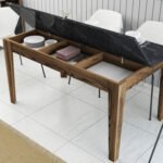 ΤΡΑΠΕΖΙ STANDARD HM9507.05 ΜΕΛΑΜΙΝΗ ΚΑΡΥΔΙ-ΜΑΥΡΟ ΜΑΡΜΑΡΟ ΜΕ ΑΠΟΘ.ΧΩΡΟ 145x88x75Yεκ. - Image 5