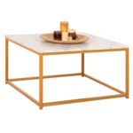 ΤΡΑΠΕΖΙ ΣΑΛΟΝΙΟΥ BRAYLEN HM8942.11 ΜΕΛΑΜΙΝΗ ΛΕΥΚΟ ΜΑΡΜΑΡΟ-ΧΡΥΣΗ ΒΑΣΗ 75x75x43,5Υεκ.