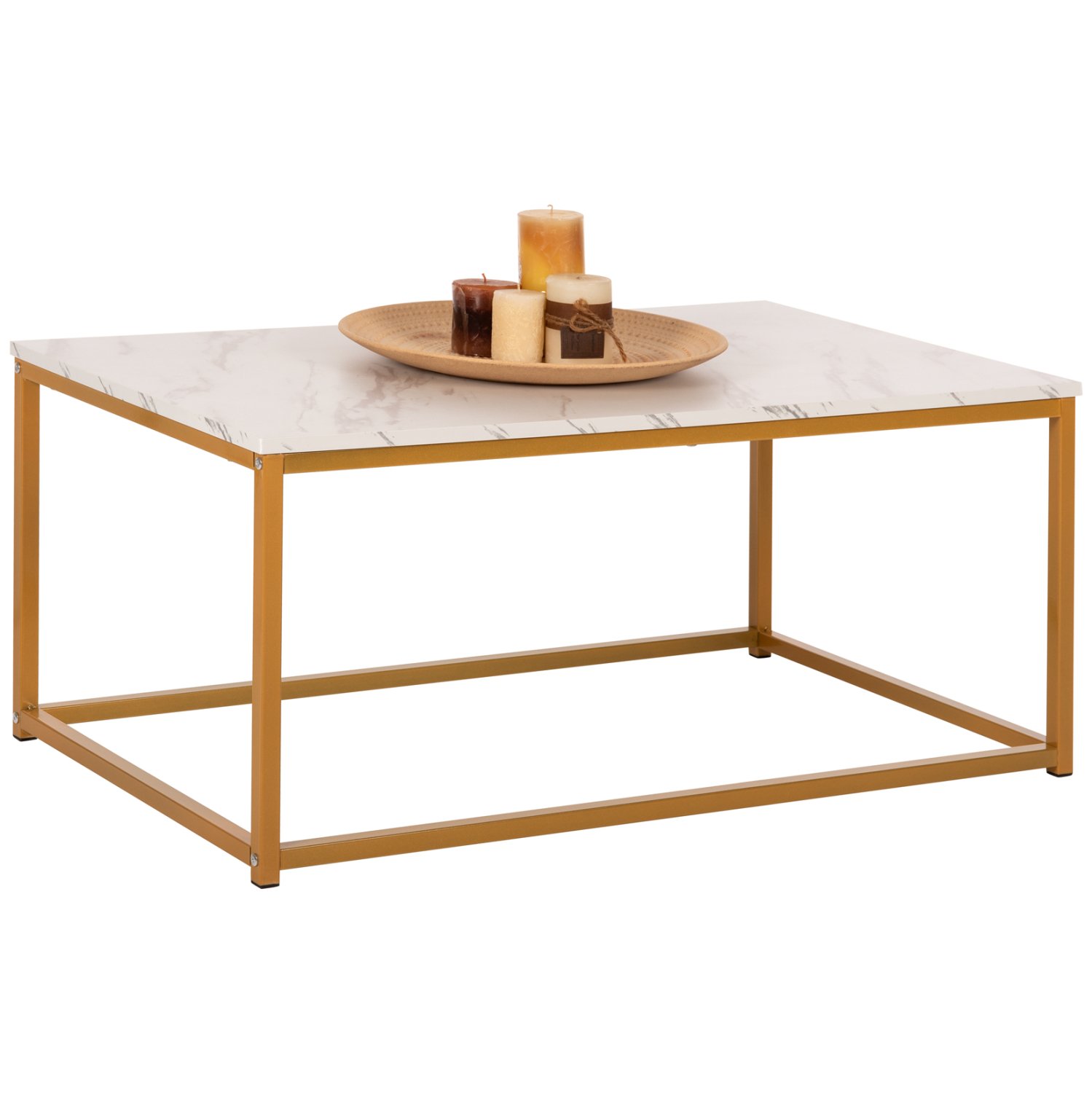 trapezi-salonioy-fb9897511-melamini-leyk ΤΡΑΠΕΖΙ ΣΑΛΟΝΙΟΥ SAFFRON HM8975.11 ΜΕΛΑΜΙΝΗ ΛΕΥΚΟ ΜΑΡΜΑΡΟ-ΧΡΥΣΗ ΒΑΣΗ 95Χ55Χ43,5Yεκ. - Image 1