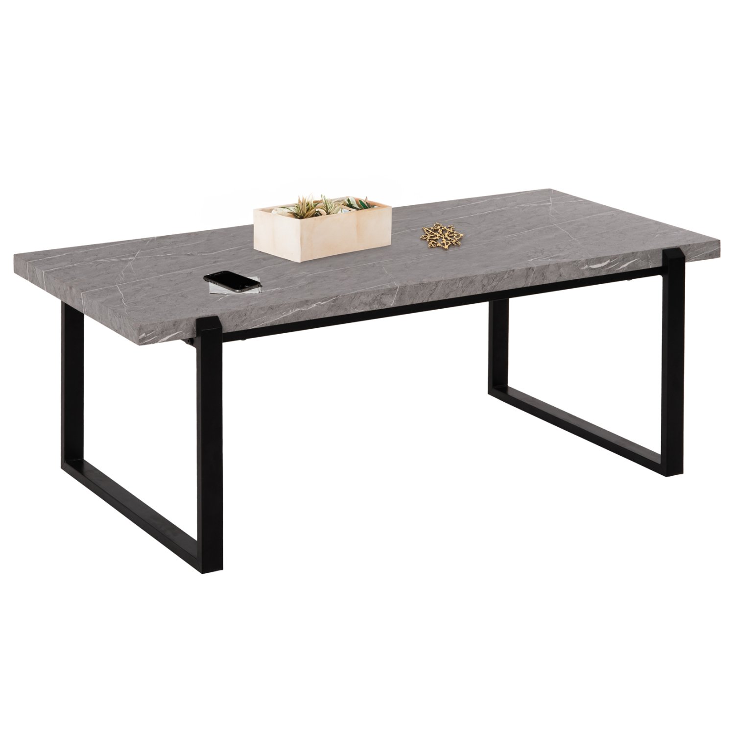 trapezi-salonioy-fb9958502-mdf-gkri-marm ΤΡΑΠΕΖΙ ΣΑΛΟΝΙΟΥ SHABEN HM9585.02 MDF ΓΚΡΙ ΜΑΡΜΑΡΟ-ΜΑΥΡΗ ΜΕΤΑΛΛΙΚΗ ΒΑΣΗ 120x60X46Yεκ. - Image 1