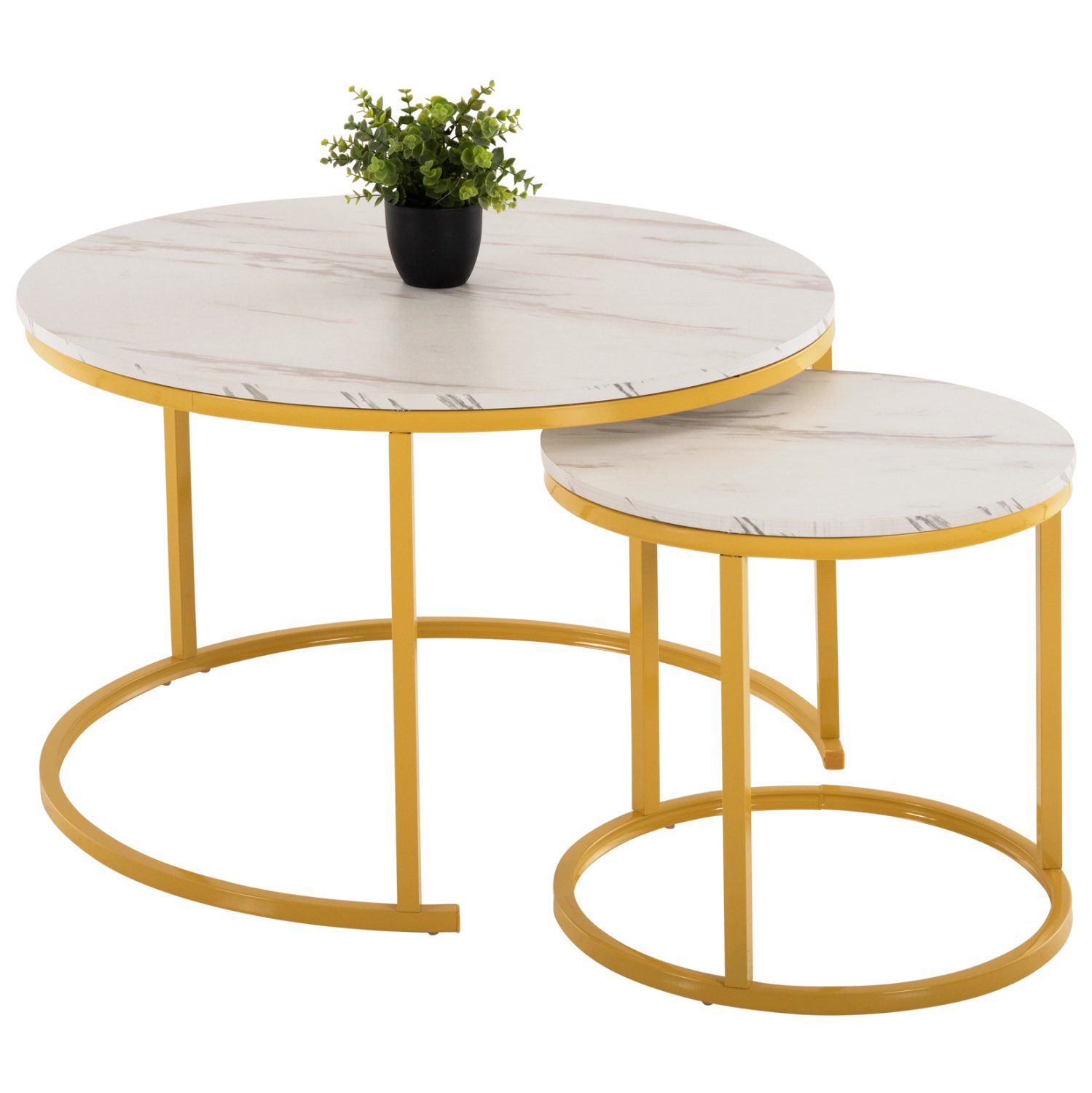 trapezi-salonioy-set-2tmch-mdf-efe-leyko ΤΡΑΠΕΖΙ ΣΑΛΟΝΙΟΥ ΣΕΤ 2ΤΜΧ MDF ΕΦΕ ΛΕΥΚΟ ΜΑΡΜΑΡΟ ΜΕ ΧΡΥΣΑ ΠΟΔΙΑ Φ80 k Φ48εκ.HM8763.11 - Image 1