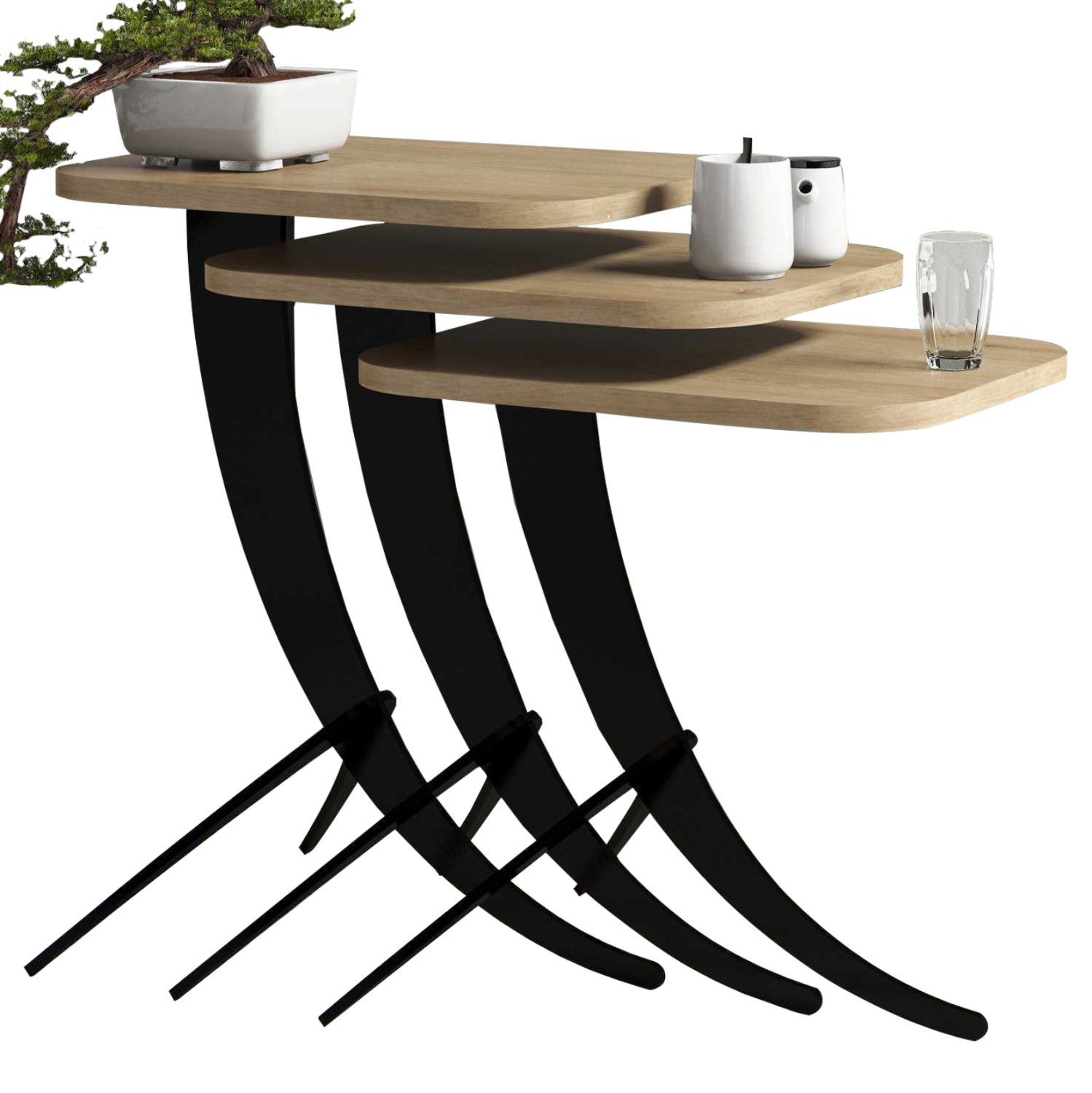 trapezi-zigkon-fb9950801-3tmch-melamini- ΤΡΑΠΕΖΙ ΖΙΓΚΟΝ HM9508.01 3ΤΜΧ ΜΕΛΑΜΙΝΗ ΣΕ ΦΥΣΙΚΟ ΟΑΚ-ΜΑΥΡΑ ΜΕΤΑΛ. ΠΟΔΙΑ 35x45x60Yεκ. - Image 1