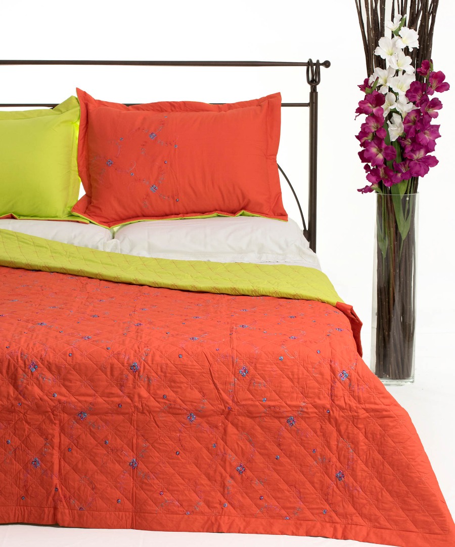 024portokalib ΚΟΥΒΕΡΛΙ σετ (220cm x 240cm + 2 x 50cm x 70cm) 024 πορτοκαλί SilkFashion - Image 1