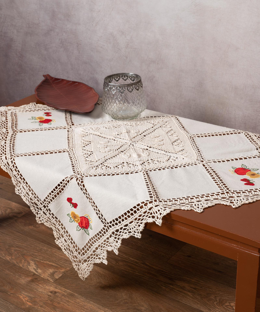 030frouta Καρέ με πλεκτό και απλικέ (90cm x 90cm) 030 φρούτα SilkFashion - Image 1