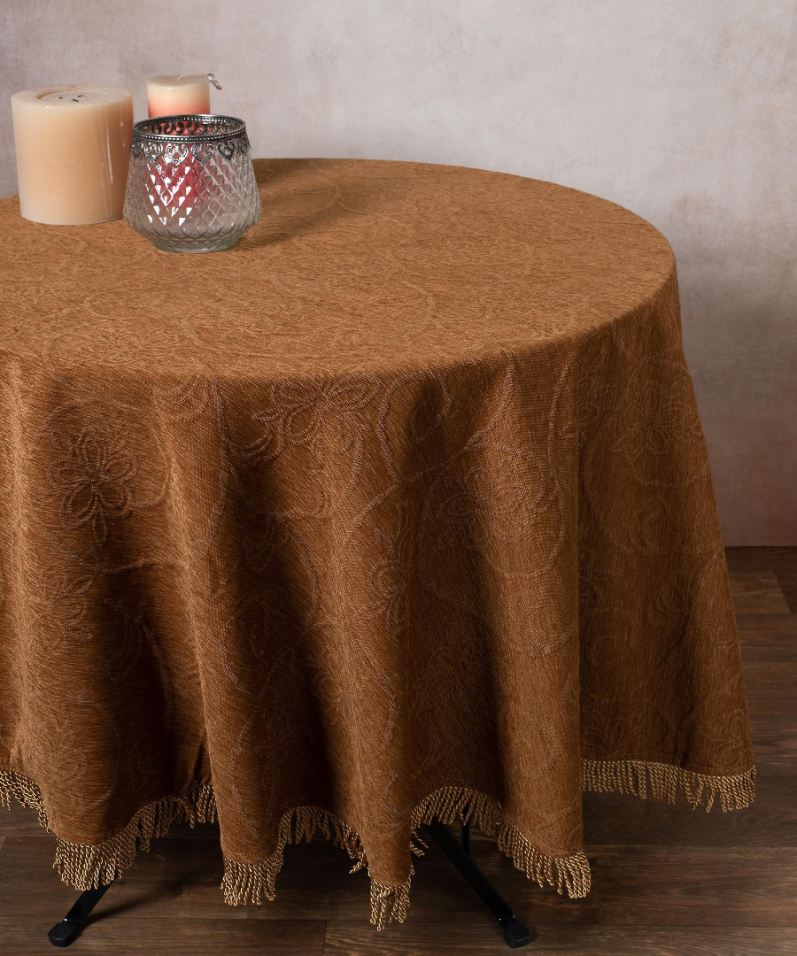 055kafe Σενίλ ροτόντα 055 (175cm) καφέ SilkFashion - Image 1