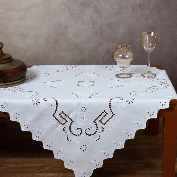 Χειροποίητο κοφτό καρέ 07 (90cm x 90cm) λευκό SilkFashion