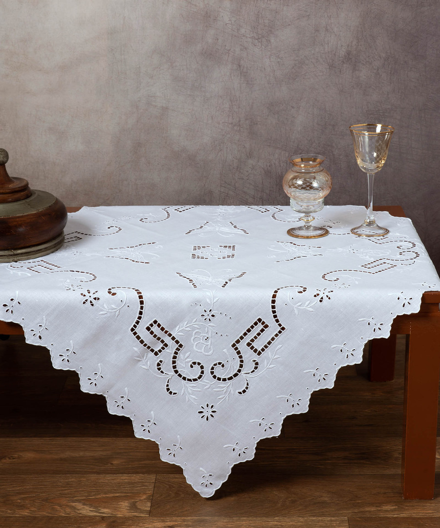 07 Χειροποίητο κοφτό καρέ 07 (90cm x 90cm) λευκό SilkFashion - Image 1