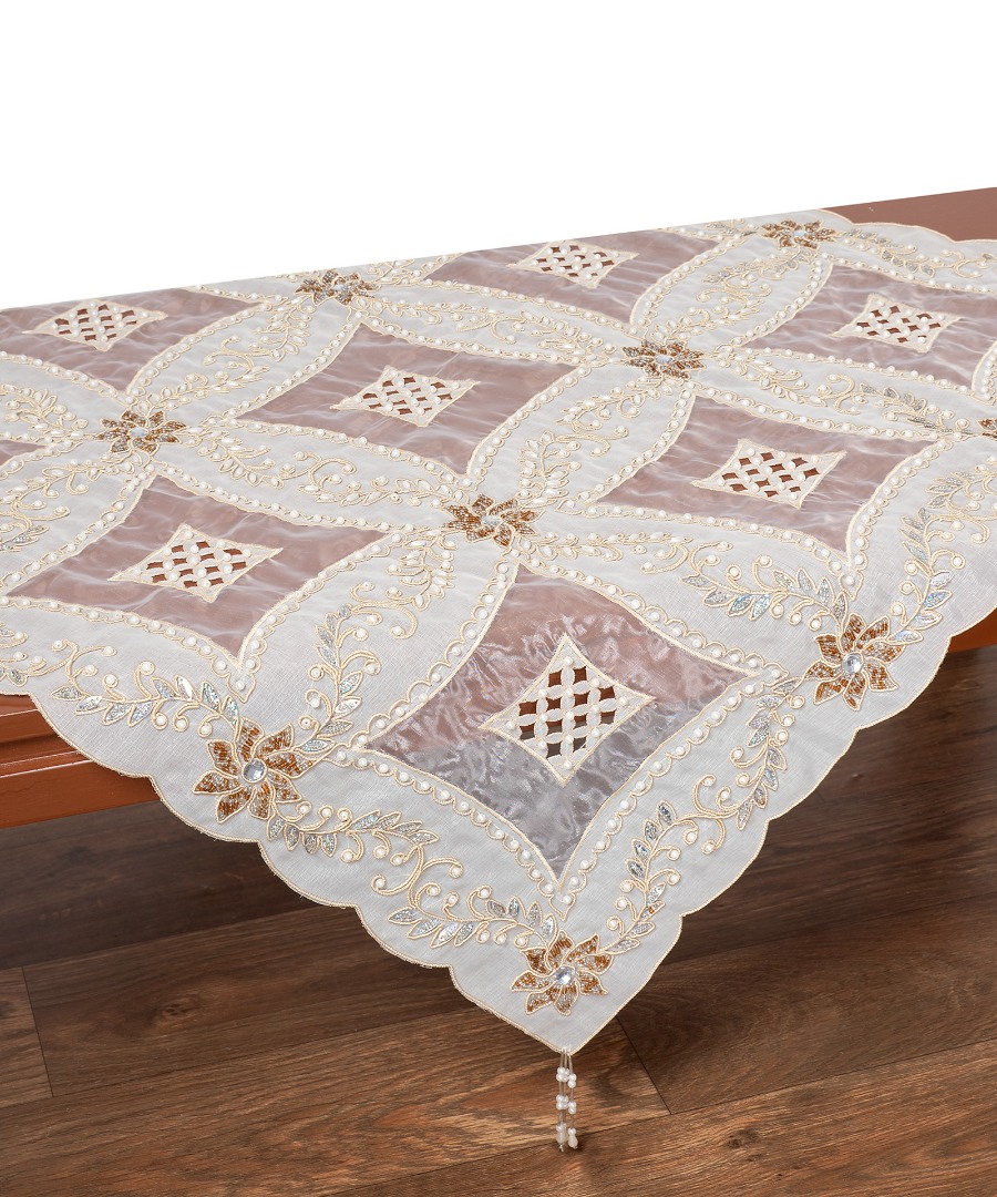 090xrysob Τραπεζοκαρέ (130cm x 130cm) 090 Χρυσό SilkFashion - Image 1