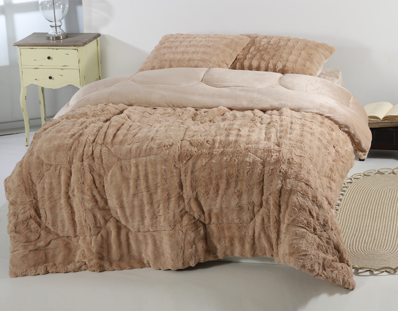 1-15 Κουβερτοπάπλωμα burble (170cm x 240cm + 50cm x 70cm) ανοιχτό καφέ SilkFashion - Image 1