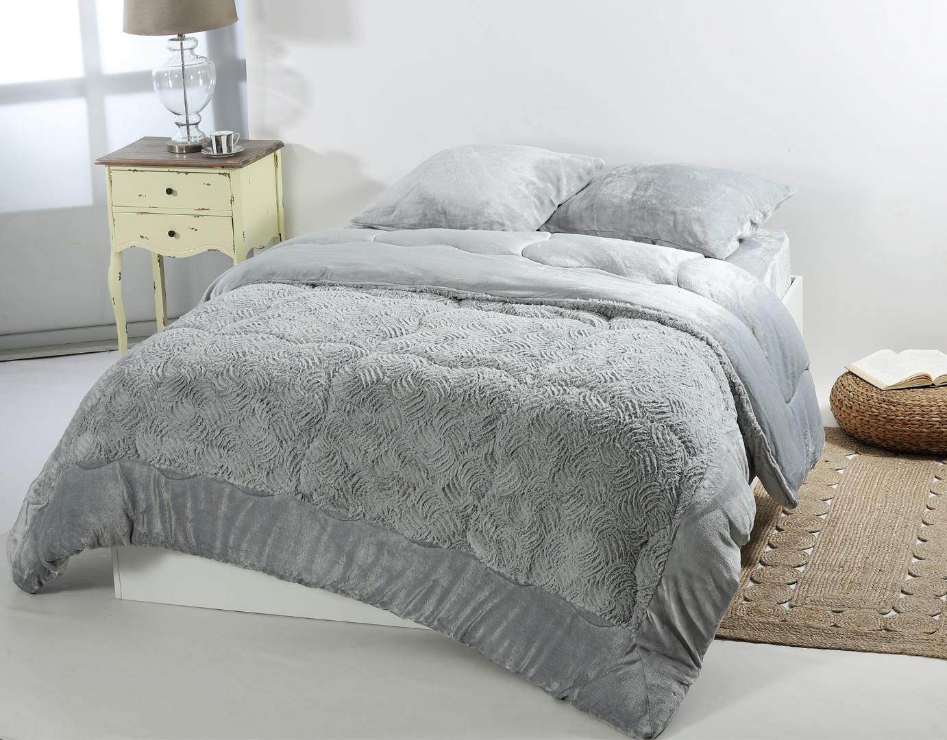 1-43 Κουβερτοπάπλωμα pv plush (240cm x 260cm) blue silver SilkFashion - Image 1