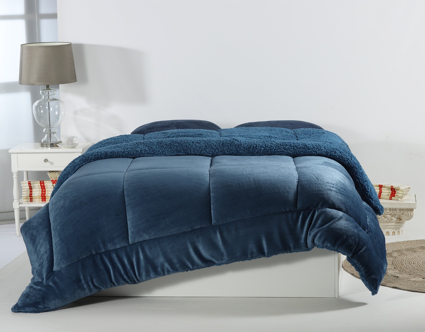 1-57 Κουβερτοπάπλωμα solid (240cm x 260cm) navy SilkFashion - Image 1