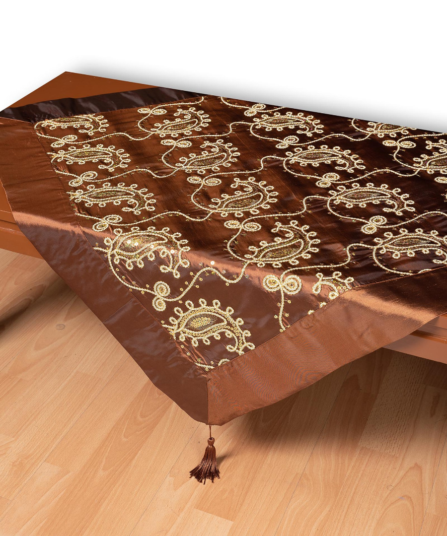 1028kafe Σατέν τραπεζοκαρέ 1028 (130cm x 130cm) καφέ SilkFashion - Image 1