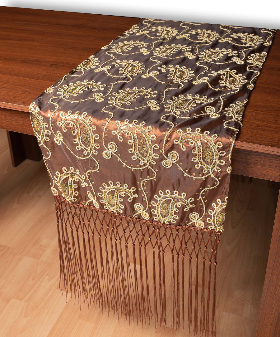 1028kafe2 Σατέν τραβέρσα 1028 (50cm x 210cm) καφέ SilkFashion - Image 1